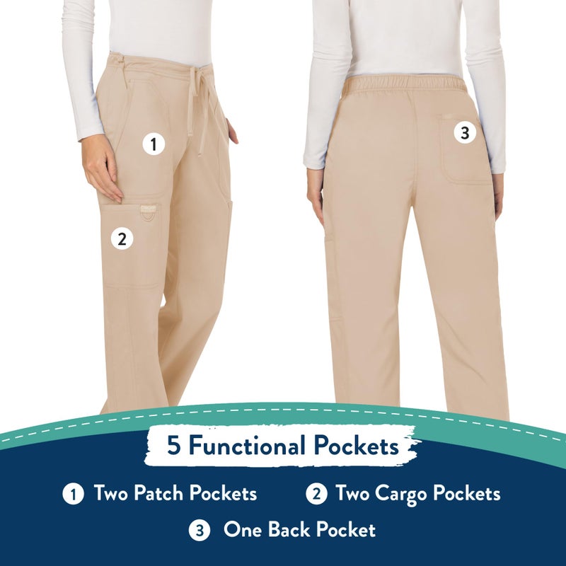 Cherokee WW Revolution by Cherokee Women's Mid Rise Moderate Flare Drawstring Pant Tall, Khaki, Medium Tall - Image 5